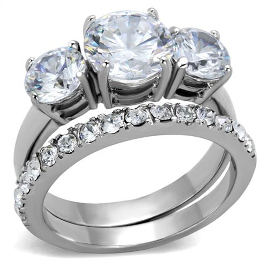 4.17 Ct Zirconia Stainless Steel Wedding Ring Set